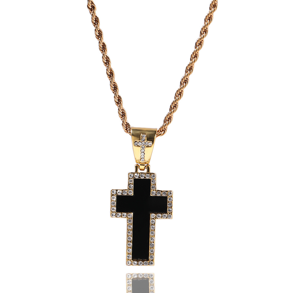 Mens Hip Hop Necklaces Fashion Stainless Steel Cross Pendant Necklace Jewelry Gold Plated Sweater Chain Necklaces