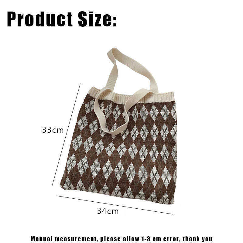 Totes Bags Yoreai Women s Shopper Shopping Bag Knitting Soft Shoulder Bags Female Handbags Plaid Autumn Storage Reusable Light Tote Pack 230210