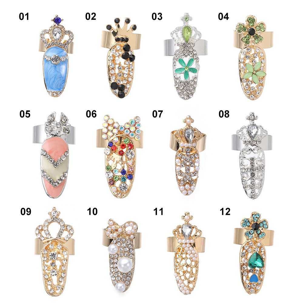 Solitaire Ring Turelove Kvinnor Lyxiga naglar Fashion Bowknot Nail Crown Flower Crystal Finger S Jewelry Gift Y2302