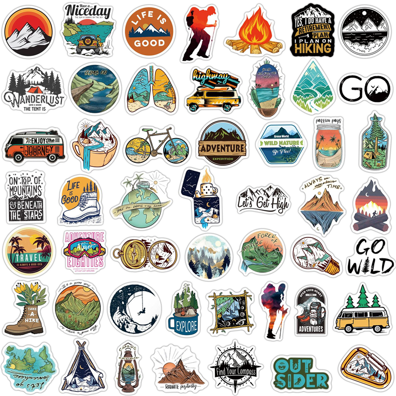 50 -stcs Outdoor Camping Stickers Expeditie op voet graffiti kinderen speelgoed skateboard auto motorfiets fietsstickerstickersgroothandel groot