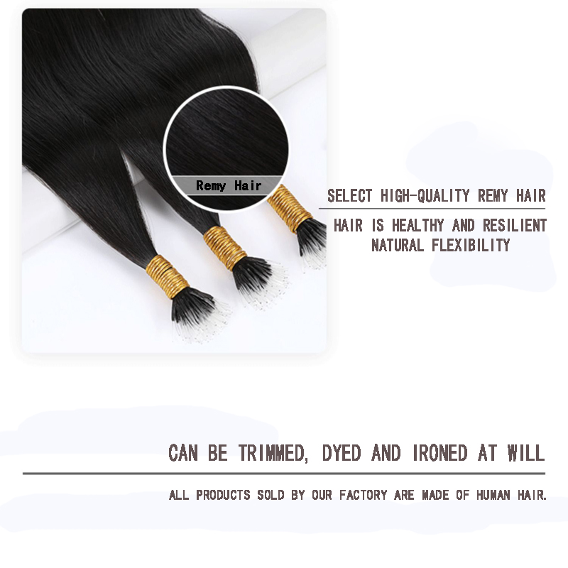 Rechte nano ring menselijk haarverlenging 100 stks Braziliaanse menselijke remy hair extensions microlink capsule keratine gebonden fusion haar ali magie fabrieksuitgang