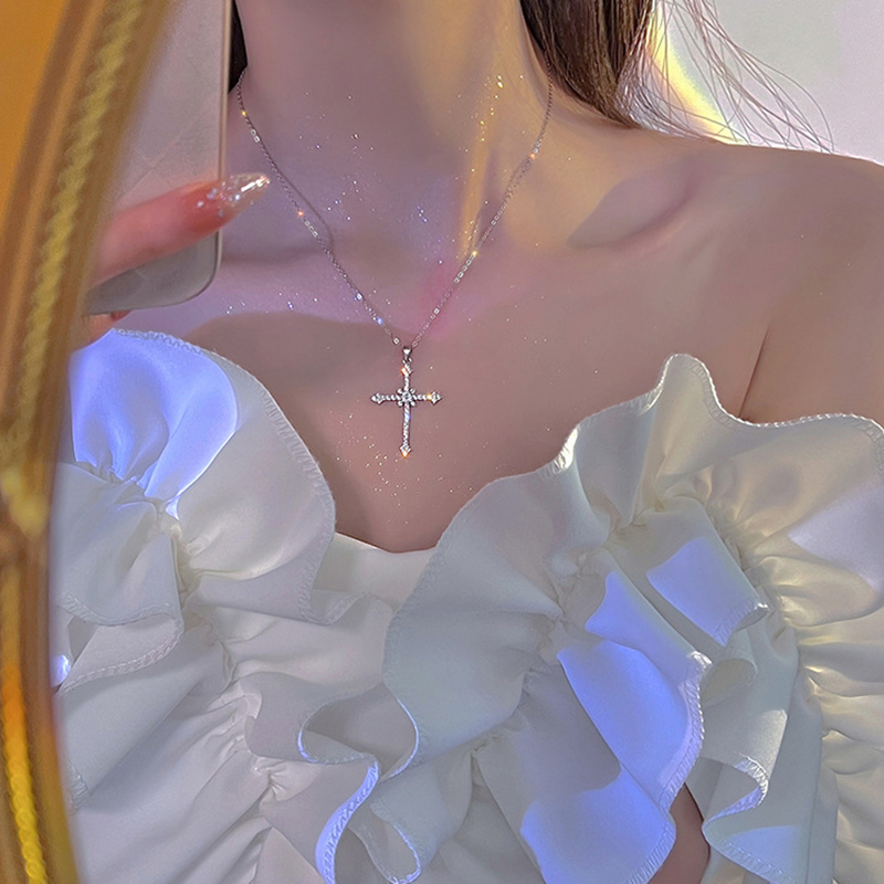 Модные хрустальные цирконы кросс -подвесное ожерелье для женских девчонка цепь панк -вечеринка ювелирные изделия