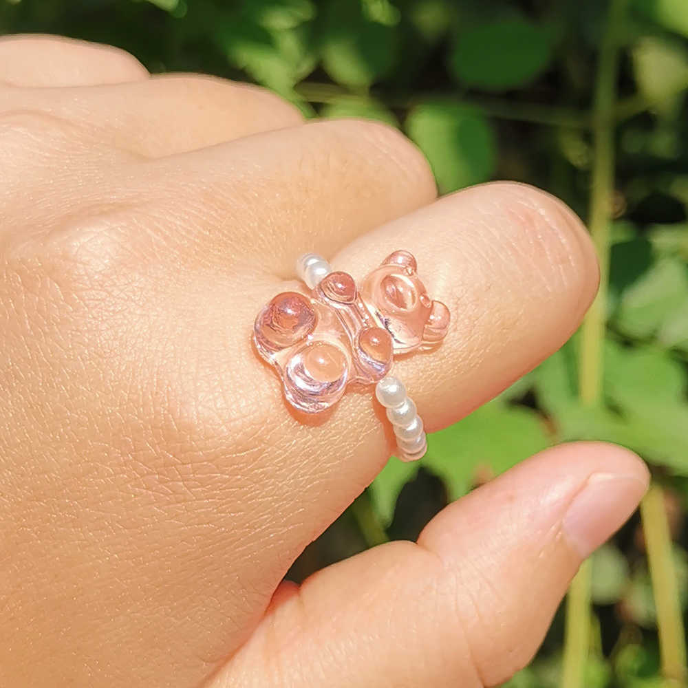 Solitaire Anneau ZX Mignon Transparent Gummy Bear Anneaux pour Femmes Vintage À La Main Simulé Perle Perlé Bijoux De Mariage En Gros Cadeaux INS Y2302