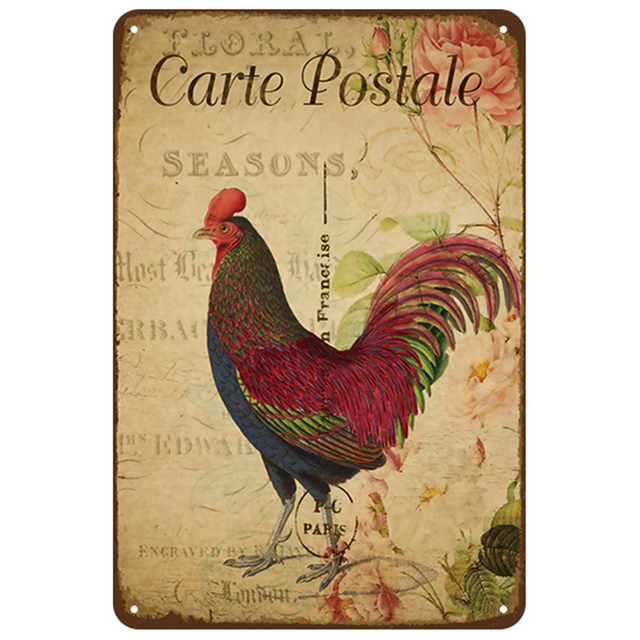 Coop Poussins Métal Peinture Ferme Oeufs Poulet Plaque Métal Vintage Tin Sign Pin Up Shabby Plaque Fer Peinture Décoration Murale Planche Rétro Pub 20x30cm Woo