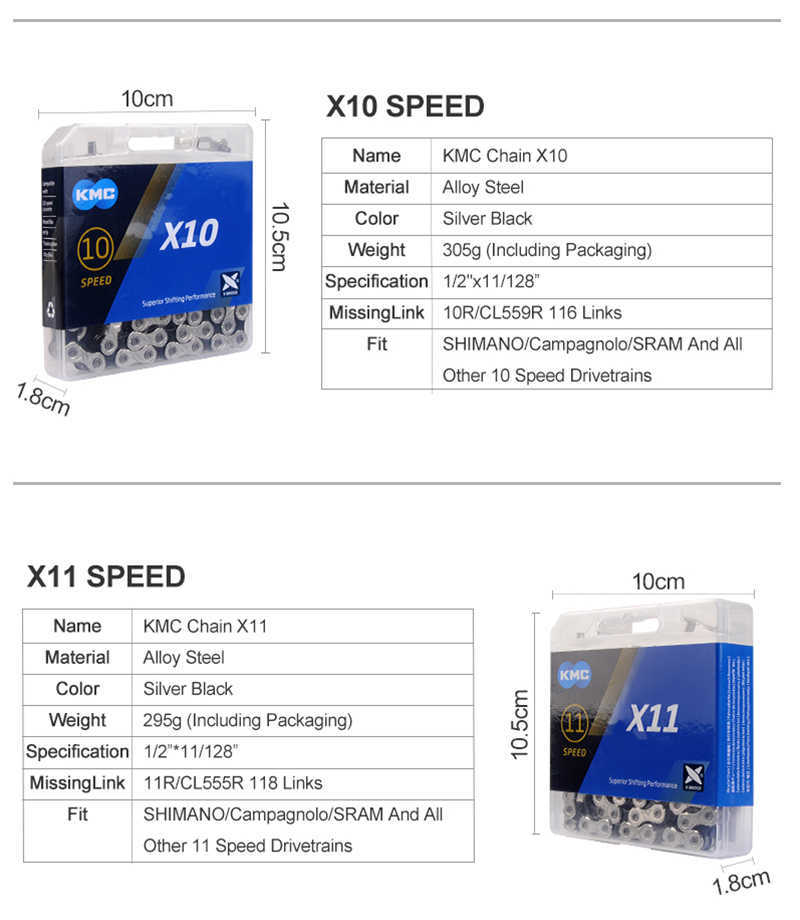 S KMC Bicycle X8 X9 X10 X11 X12 Corrente da montanha de estrada 8V 9V 10V 11V Corrente de bicicleta 12V para Shimano 0210