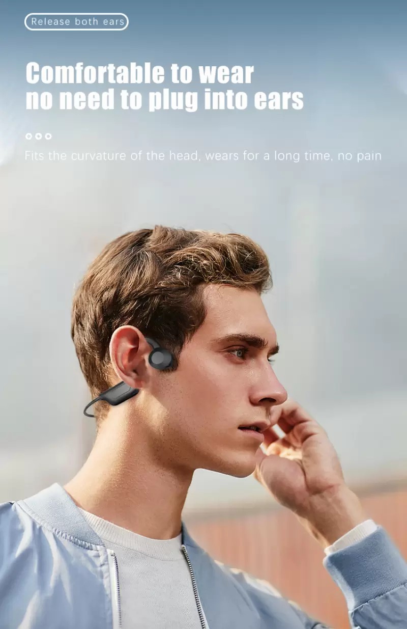 VG02 Knochenleitungs-Ohrhörer, Bluetooth 5.0, kabellos, schweißfest, leichtes Sport-Ohrbügel-Headset