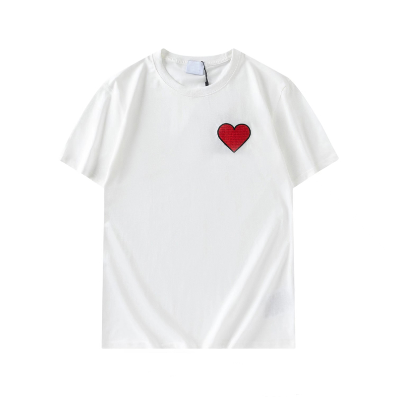 T-shirt da uomo a maniche corte bianche sezione base cuore ricamato lettere decorate moda manica corta