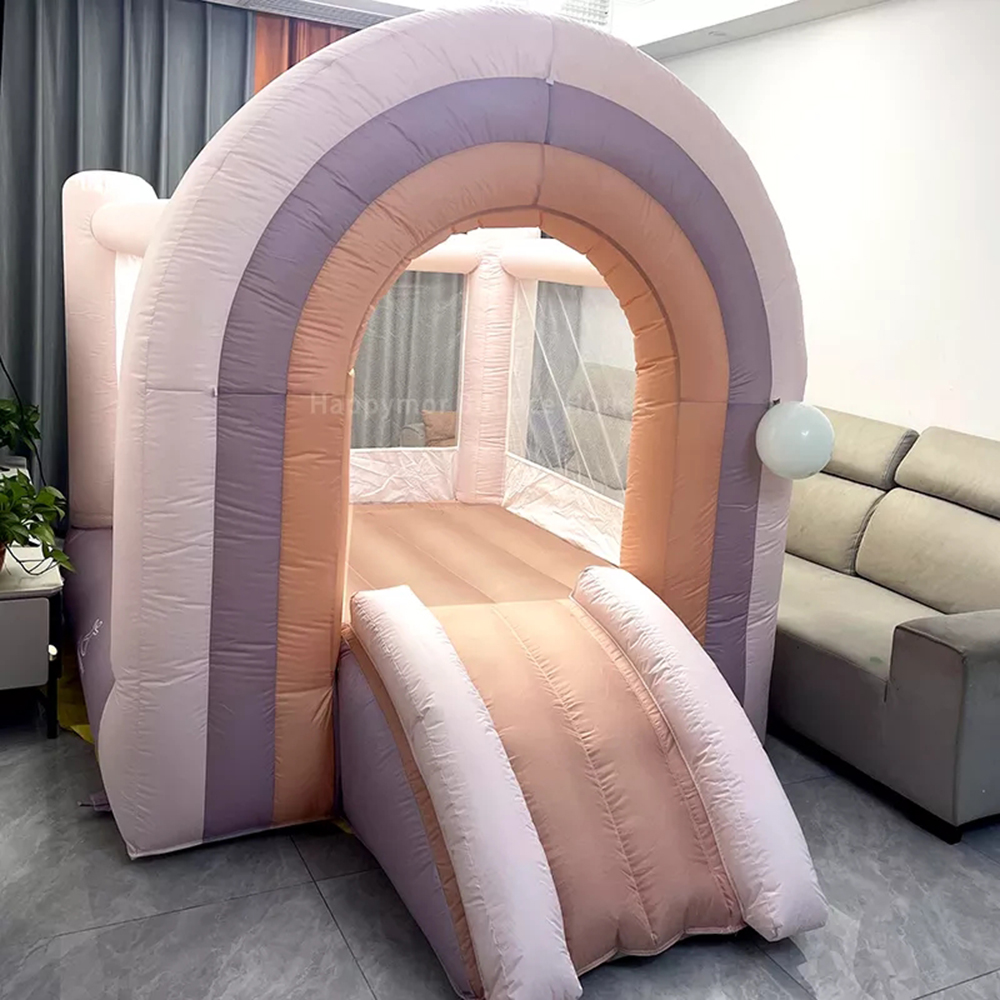 Casa di rimbalzo gonfiabile arcobaleno commerciale da 8X10 FT con castello rimbalzante con scivolo con ventilatore la festa di compleanno dei bambini