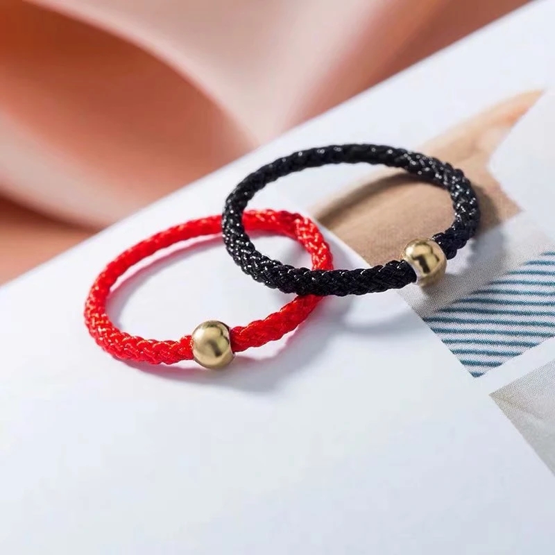 New Black Red Rope Beads Braided Ring for Women Men Couple Finger Lucky Rings Handmade Jewelry Wedding Party Gift