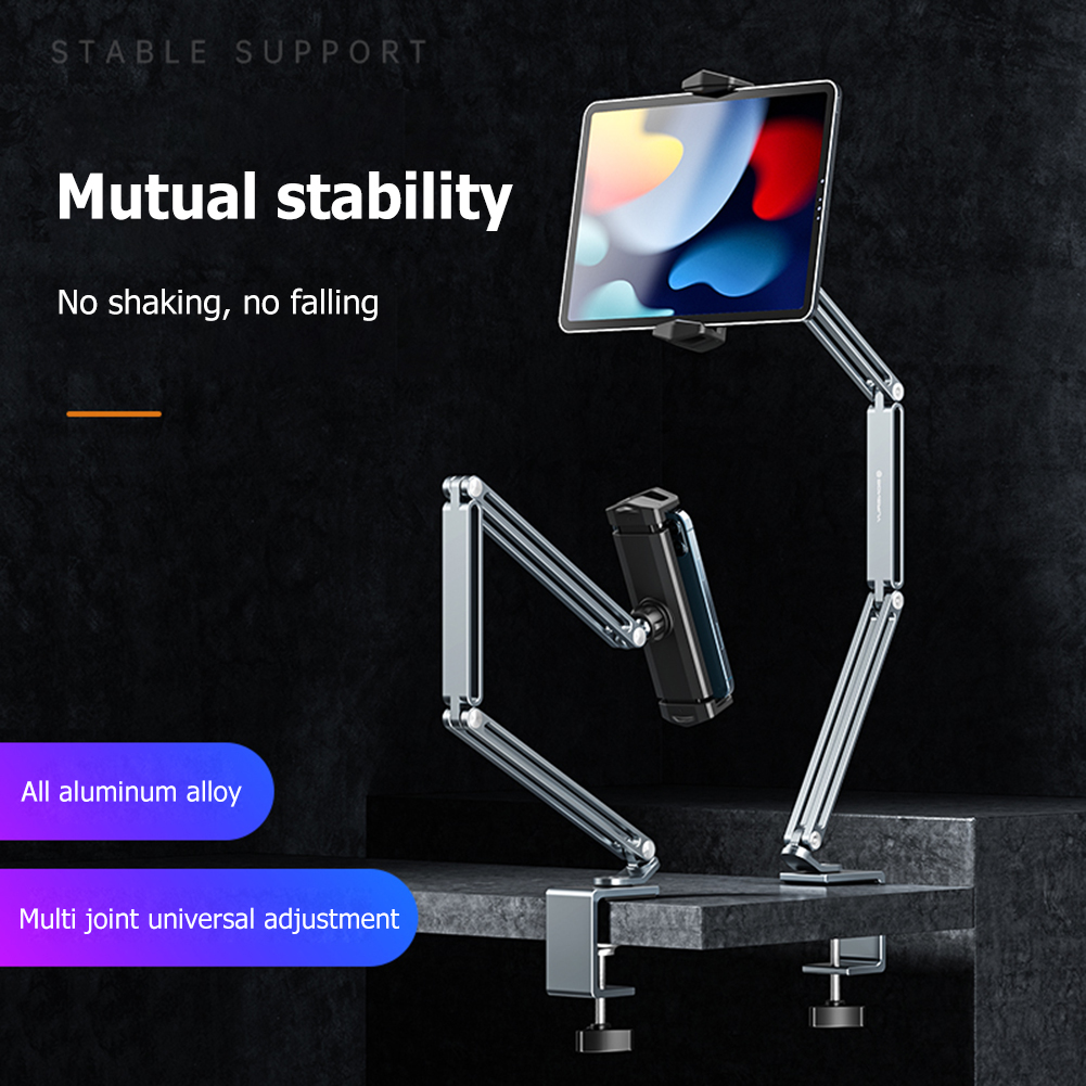 360 Adjustable Mounts Holders Tablet Stand for 4'' To 12.9'' Mobile Phones Tablets Lazy Arm Desk Mount Aluminum Alloy Portable Reusable Household Dorm Tablet Bracket