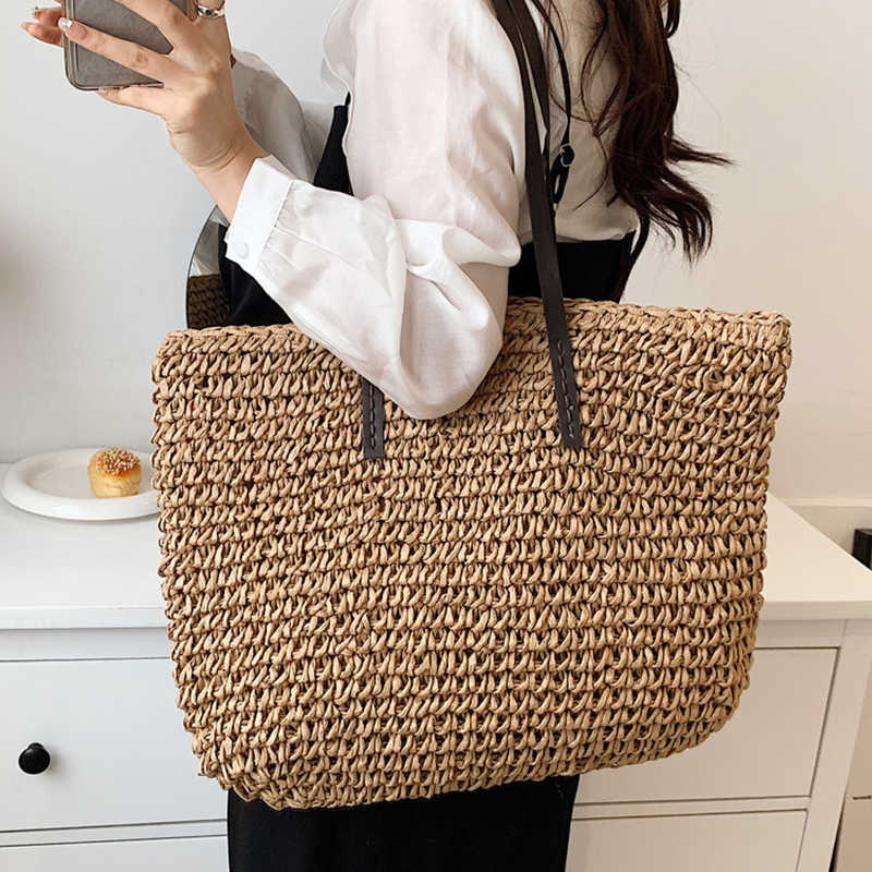 Totes Taschen Bohemian Hollow Straw Beach Handabg Handgefertigte gewebte Umhängetasche für Frauen Raffia Shopping Travel Female Summer Casual Tote 230210