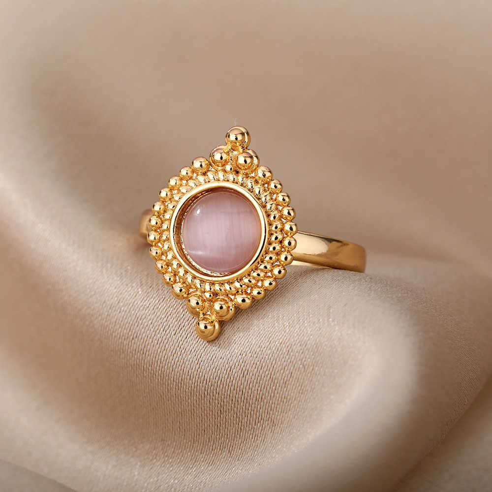 Solitaire Ring Red Opal S för kvinnor rostfritt stål guldfärg finger par bröllop band vintage estetiska smycken anillos mujer y2302