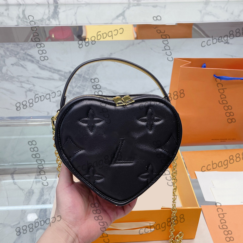 23SS Women Valentine Love Style Vanity Torby kosmetyczne z górną rękojeścią Złoty metalowy łańcuch crossbody ramię Mini ZI314D