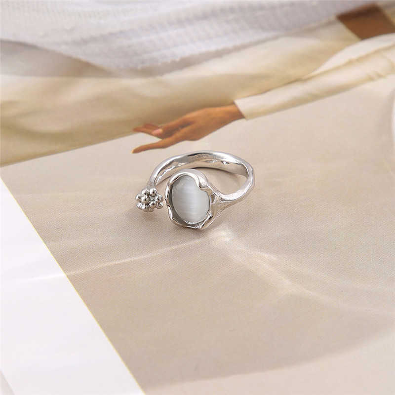 Solitaire Ring TOBILO Silver Color Irregular Natural Stone White Opal Aesthetic Hollow s for Women Trendy Creative Finger Jewelry Y2302