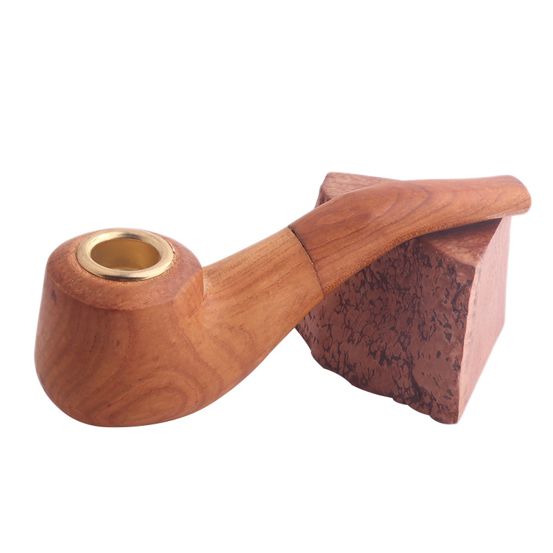 Pipe à fumer Nouveau tuyau en bois massif meulé à la main Pipe en bois incurvée portable vintage domestique