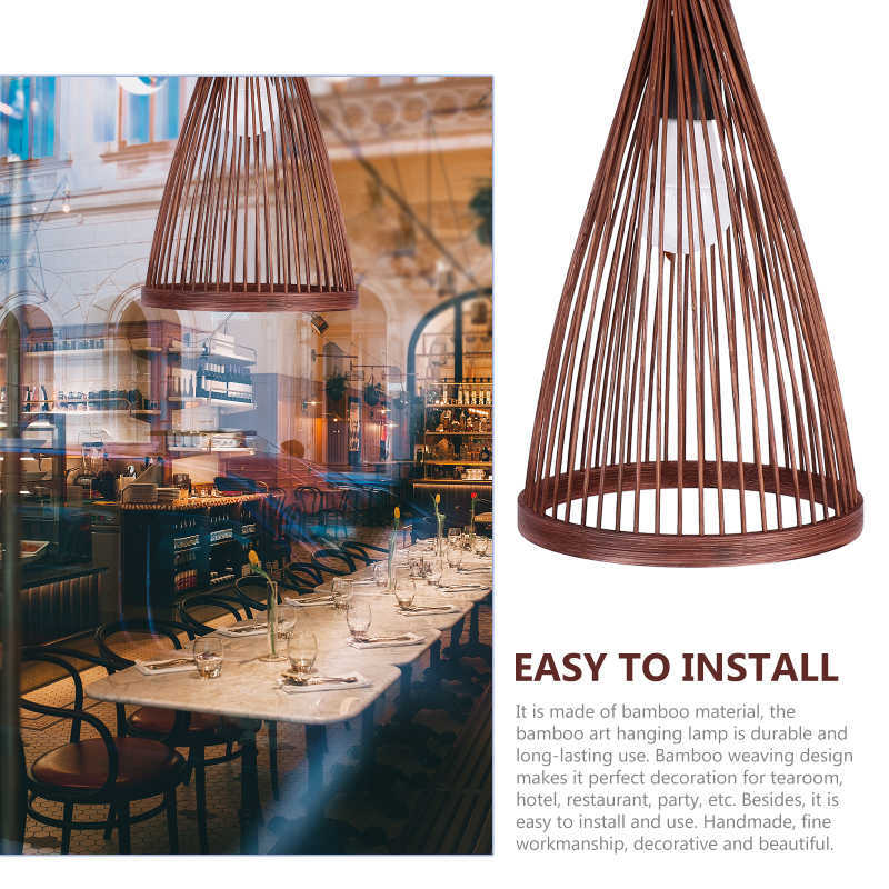 S Brown Antique tissé bambou naturel plafond Restaurant cuisine salon de thé décoration E27 suspension 0209