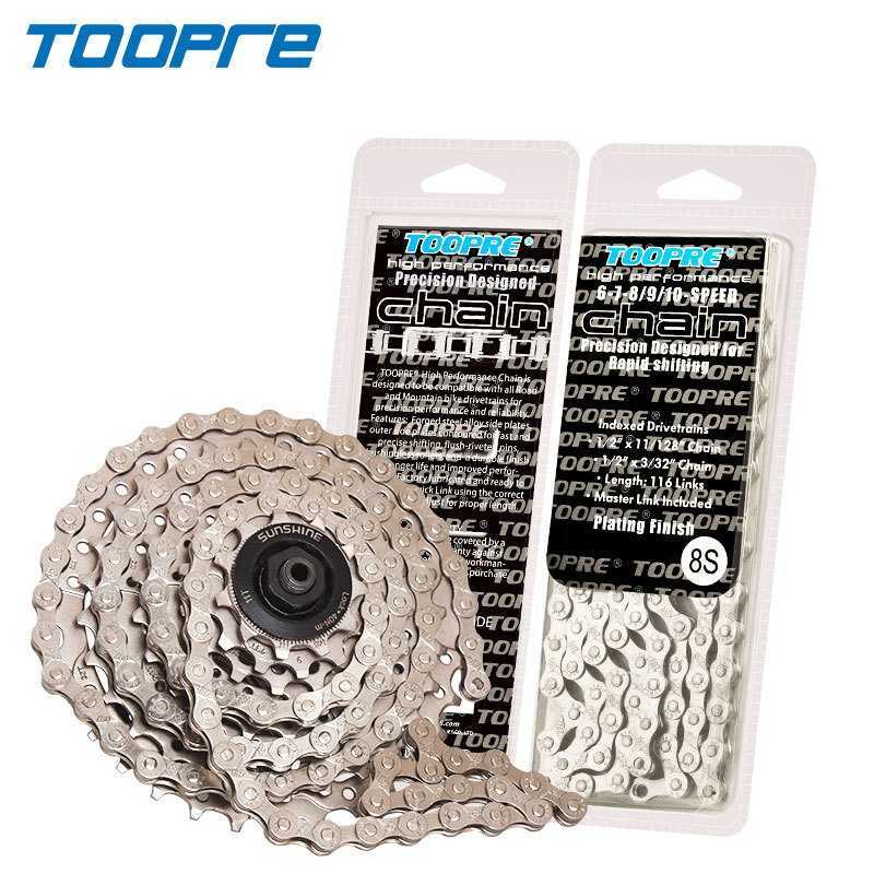 Toopre Mountain Bike Chain Single Speed ​​6/7/8/9/10/11S Zilver elektropideneren ketens 114/116 Links Iamok Bicycle Parts 0210