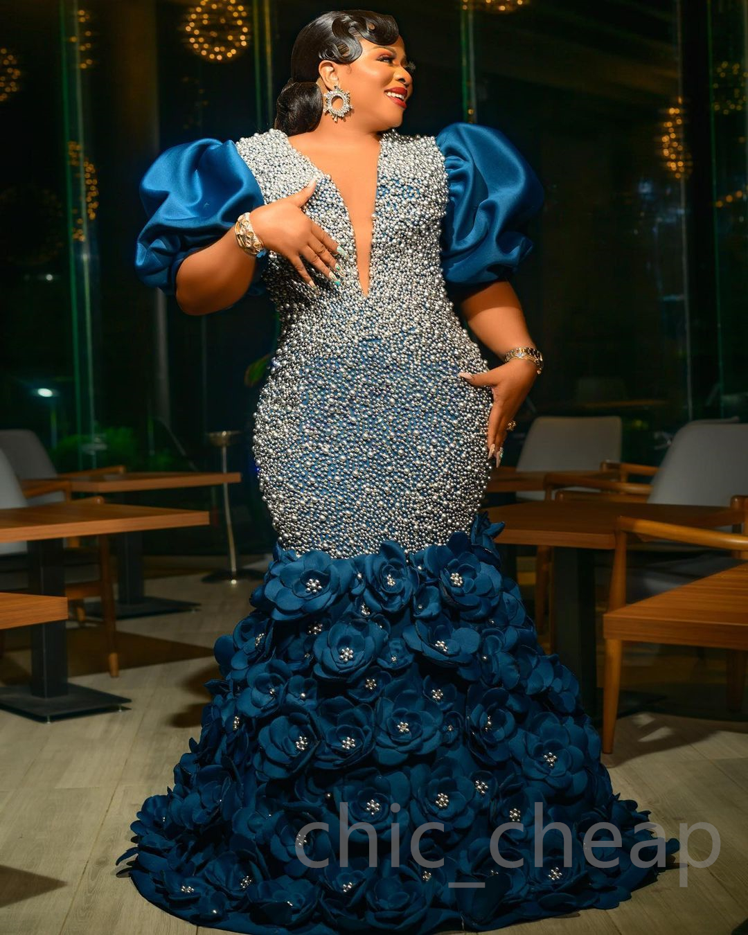 2023 Arabische Aso Ebi Luxe Mermaid Prom Dresses Pearls Hand Made Flowers Evening Formele feest tweede receptie Verjaardagsbetrokkenheid Jurken jurk ZJ765