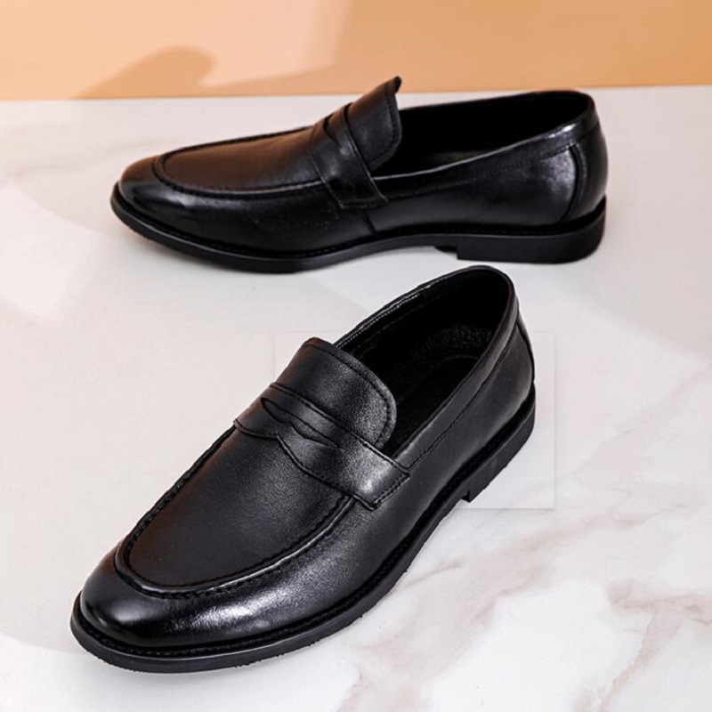 Sapatos casuais masculinos luxuoso couro genuíno clássico preto slip em plataforma mocassim masculino terno de casamento tênis de condução d2a8