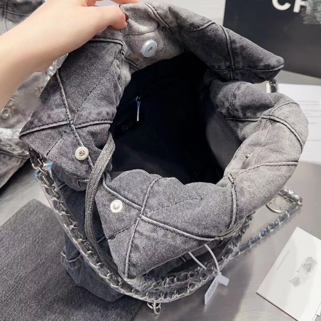 Femmes Designer Luxe 22bag Big Shopping Sacs Dames Denim 22bag Chaînes Sac à main Top-poignée Sac fourre-tout 30cm 36cm Blue Denim Large Tot248K