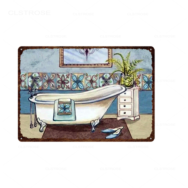 Dekoracja łazienkowa metalowy znak Vintage w stylu europejskim wanna myjka malarstwo żelaza ścienna sztuka tusz Tin płytki nowoczesne wyposażenie domu metalowe dekoracje plakatu 30x20cm W01