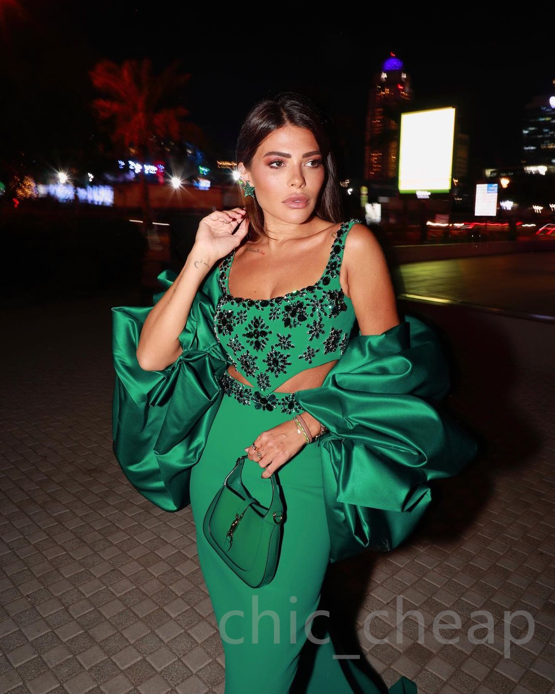 2023 Arabic Aso Ebi Mermaid Crystals Prom Dresses Two Pieces Hunter Green Evening Formal Party Second Reception Birthday Engagement Gowns Dress ZJ387