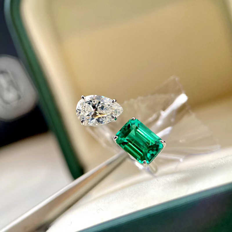 Anello solitario CAOSHI Elegante cristallo verde regolabile Accessori indossabili quotidiani femminili con design alla moda Gioielli asimmetrici unici Y2302