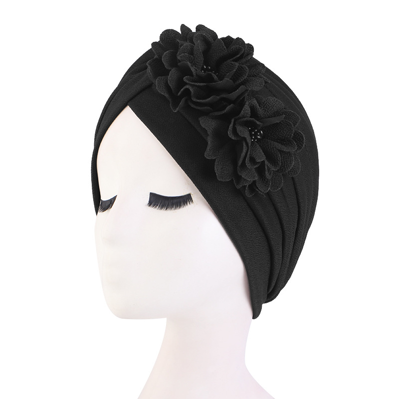 Nouveau double grandes fleurs Turbans pour femmes perles Hijab Bonnet musulman chapeau chimio casquette pour dame fille enveloppement tête indien chapeau casquette intérieure