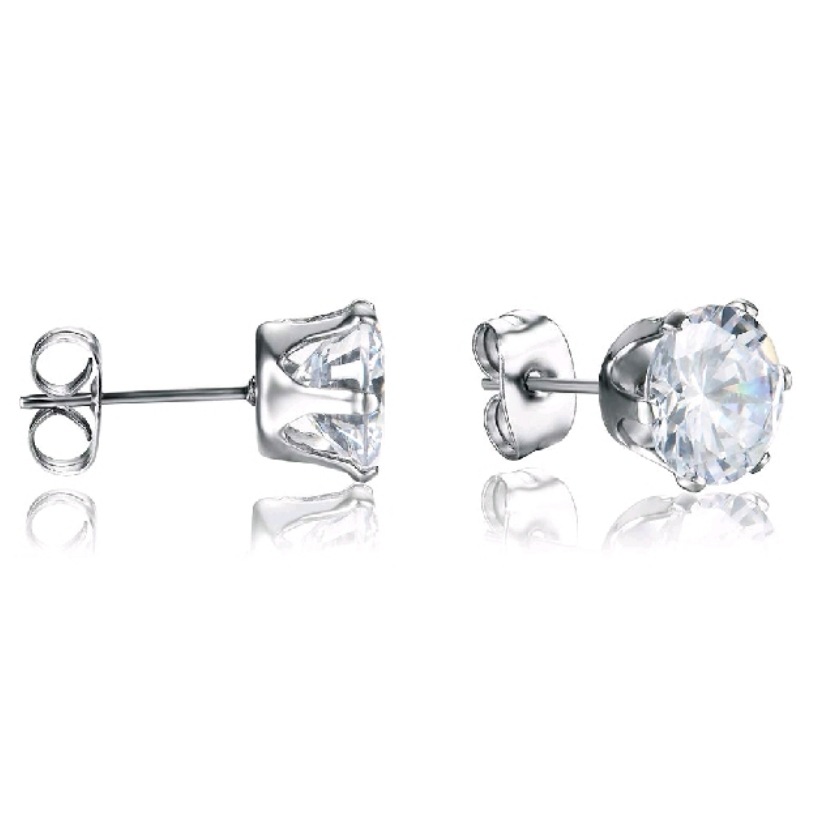 6 par runda zirkon diamant stud￶rh￤ngen rostfritt st￥l minimalistisk enkel sten 3-8 mm Cz ￶rh￤ngen f￶r kvinnor m￤n unisex