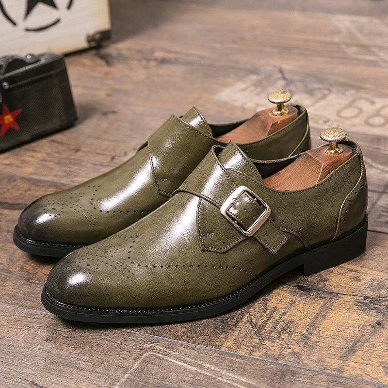 V￥rtrenden Green Brogues Shoes Man Luxury Italian Oxford Loafers Mens Slip On Leather Men's Dress Shoes Mocasines Big Size 48