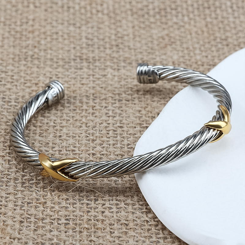 X Design Bangle Bracelet Fashion White Gold Plated Brass Cuff Bracelet