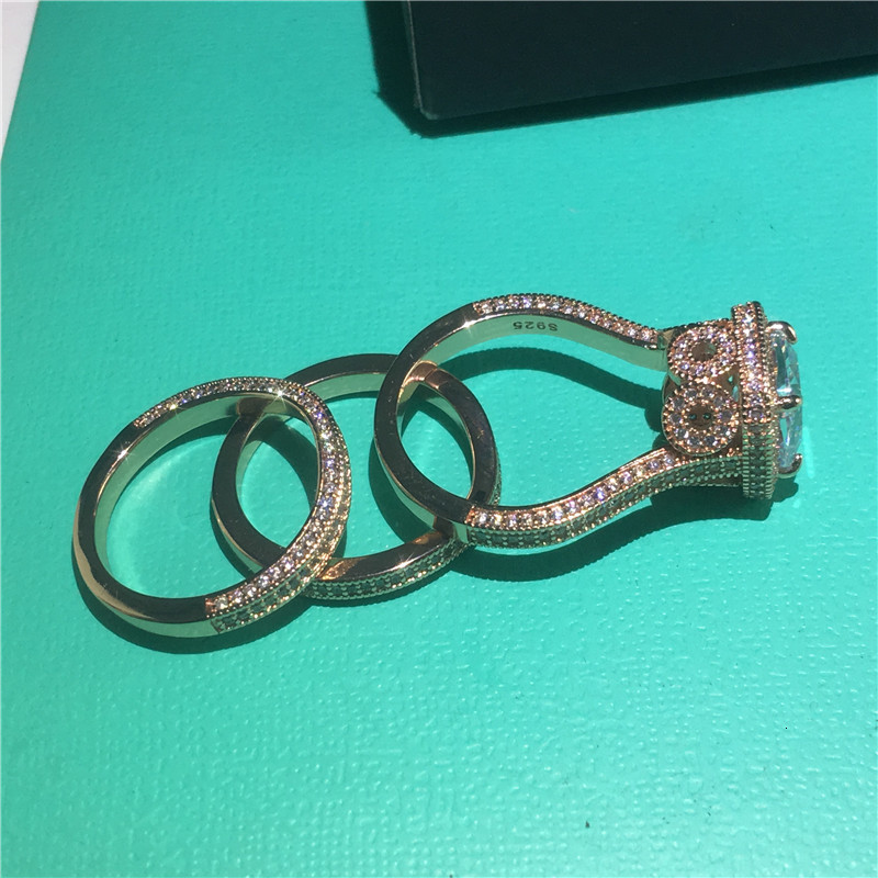 Anillo solitario de oro rosa de 18 quilates Vintage 3 en 1 Conjunto de diamantes cz Plata de ley 925 Joyería Compromiso Alianza de boda s para mujeres hombres Bij205N