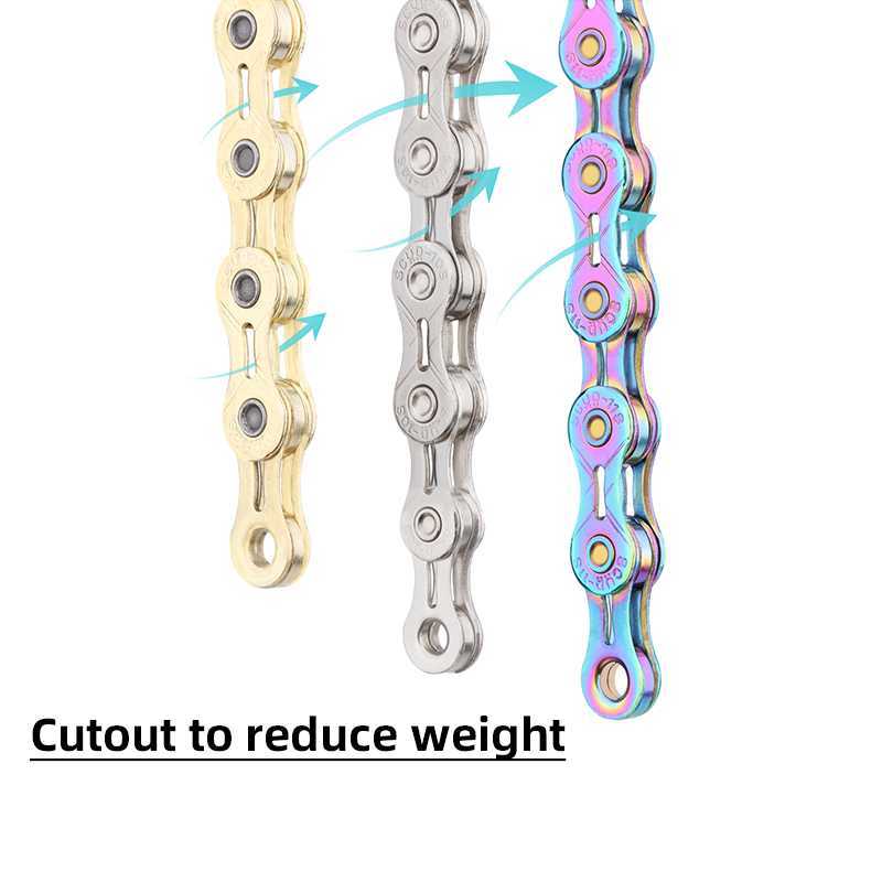 S cykel 9/10/11/12 Speed ​​Half Hollow Ultralight Electropated Colorful Golden 116/126 Links MTB Road Bike Chain 0210