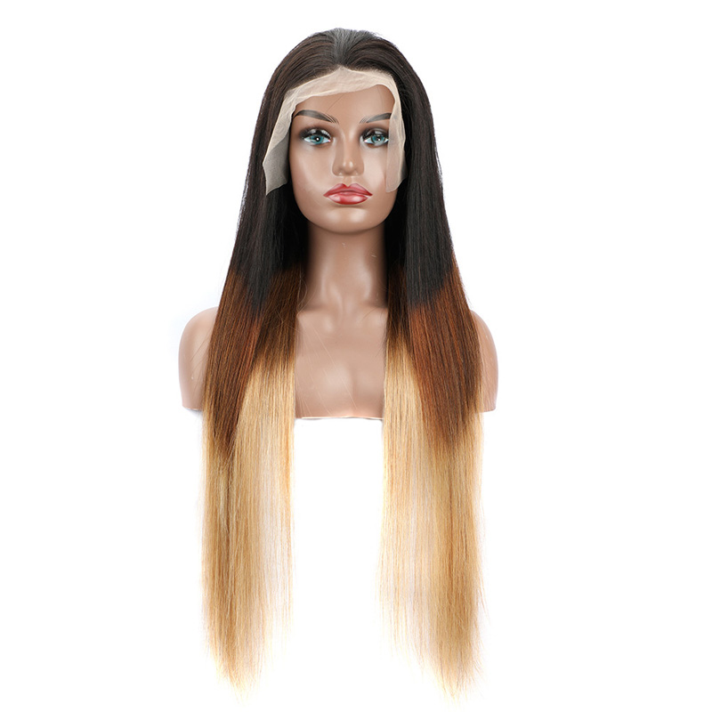 1B/4/27 Ombre Color Brazilian Human Hair 13X4 Lace Front Wig Silky Straight 10-32inch 150% 180% 210% Density Three Tones Color