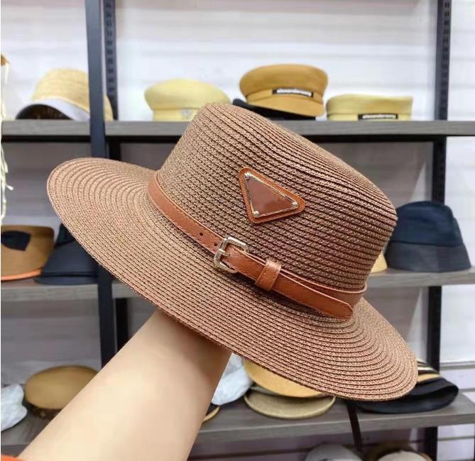 Sombrero plano Diseñador Sombrero de paja para mujer Moda Jazz Sombrero de ala ancha Protector solar para hombres de alta calidad209f