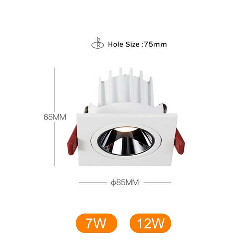 Luci 7 / 12W Downlight Lampada da incasso a soffitto Angolo regolabile Spot in alluminio a luce LED AC110V 220V Home Office 0209