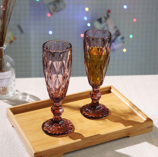 150ml Vintage Embossed Red Wine Glass Goblet Red Wine Juice Cups Wedding Party Champagne Flutes Goblet For Bar Restaurant Home252A