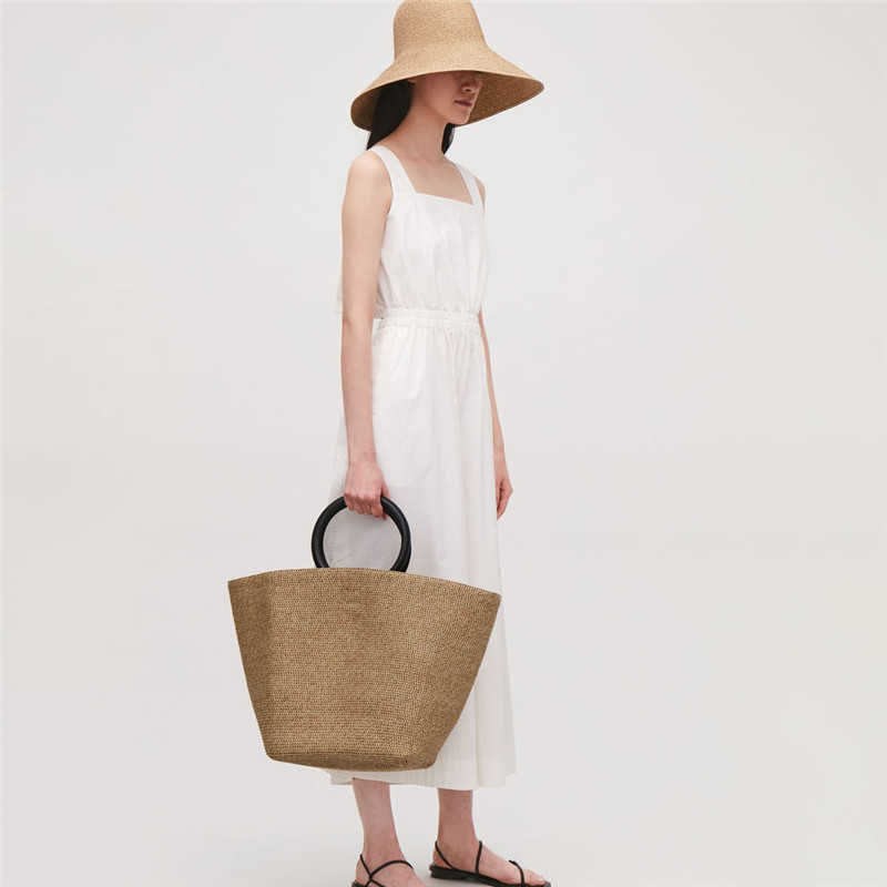 Shoulder Bags Women Shopper Tote Bag Fashion Simple Str Shoulder Bag Handmade Rattan Woven Beach Bag Female Shoulder Basket Portable Bag 021123H