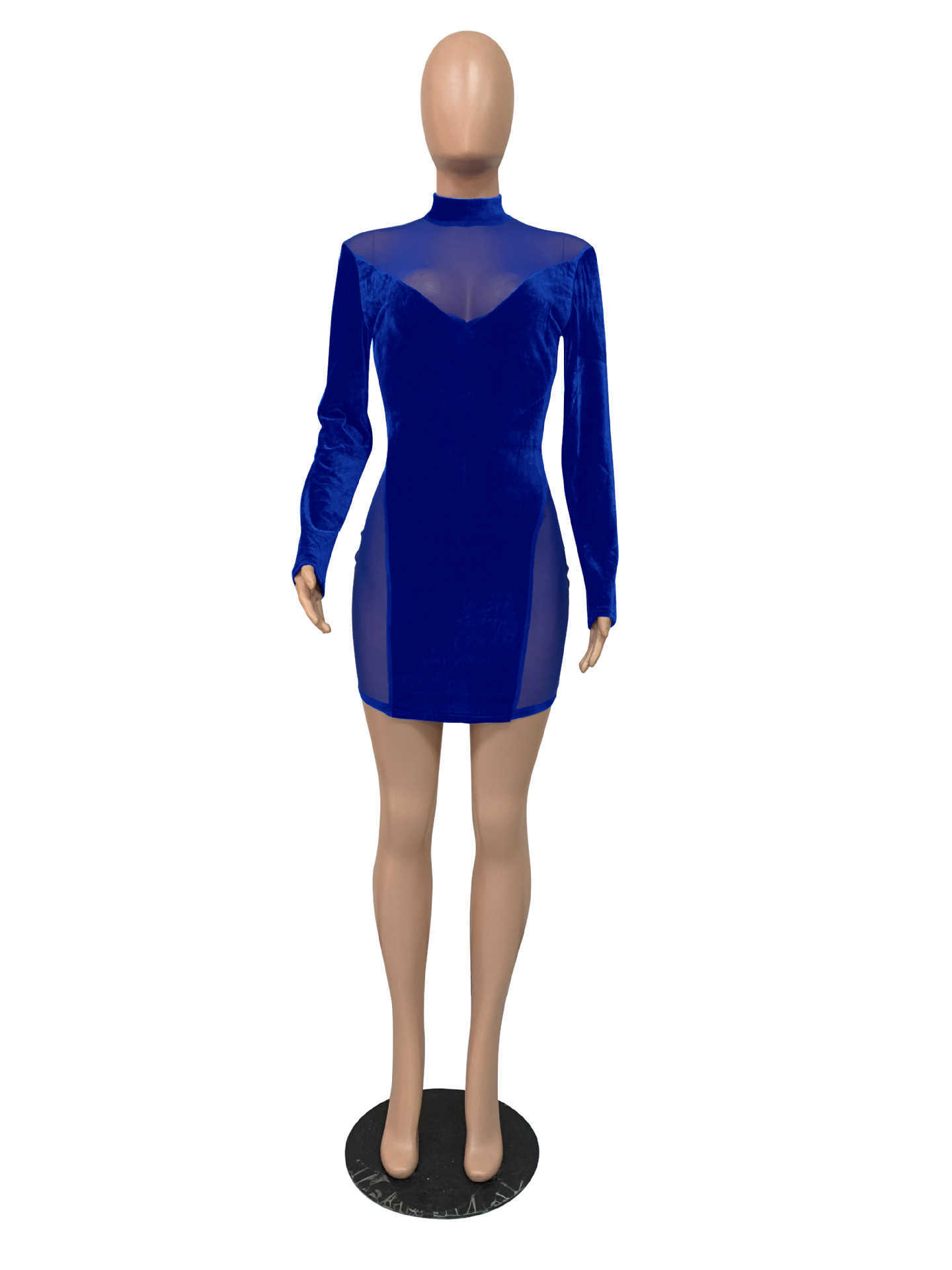 Casual Dresses ANJAMANOR Sexy Mesh Velour Bodycon Kleider für Frauen Party Club Tragen Langarm Mini Kleid Winter 2020 D36-BI24 T230210
