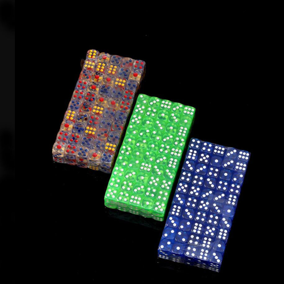 100 -stcs6zijdige dobbelstenen Toys 12mm transparante optionele kleur acryl afgeronde randen dobbelstenen voor tabelbordspellen feest dnd mtg