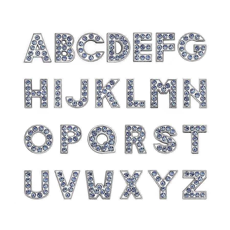 26-1300pcs/lot A-Z Blue Rhinestone Crown Slide Letters Charms DIY Alphabet Jewellery Fit 8mm Bracelet Belt Wholesale Price