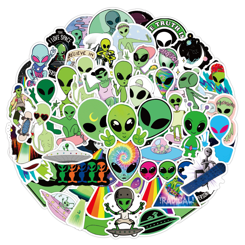 50 stks buitenruimte wezen sticker alien ufo vliegende schotel graffiti kinderen speelgoed skateboard auto motorfiets fietssticker sticker sticker groothandel