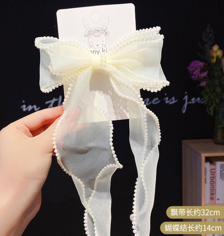 Hair Accessories Women Elegant Pearls Chiffon Ribbon Bow Scrunchie Tie Sweet Decorate Bands Headband Fashion Drop Delivery 2021 Ba1585275