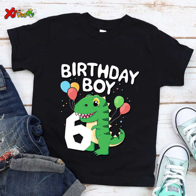 T-shirts Kids Birthday Number Cartoon Dinosaur T Shirt Children Happy Birthday Comic Present Short T-shirt Boys Girls Animal Funny Gift T230209