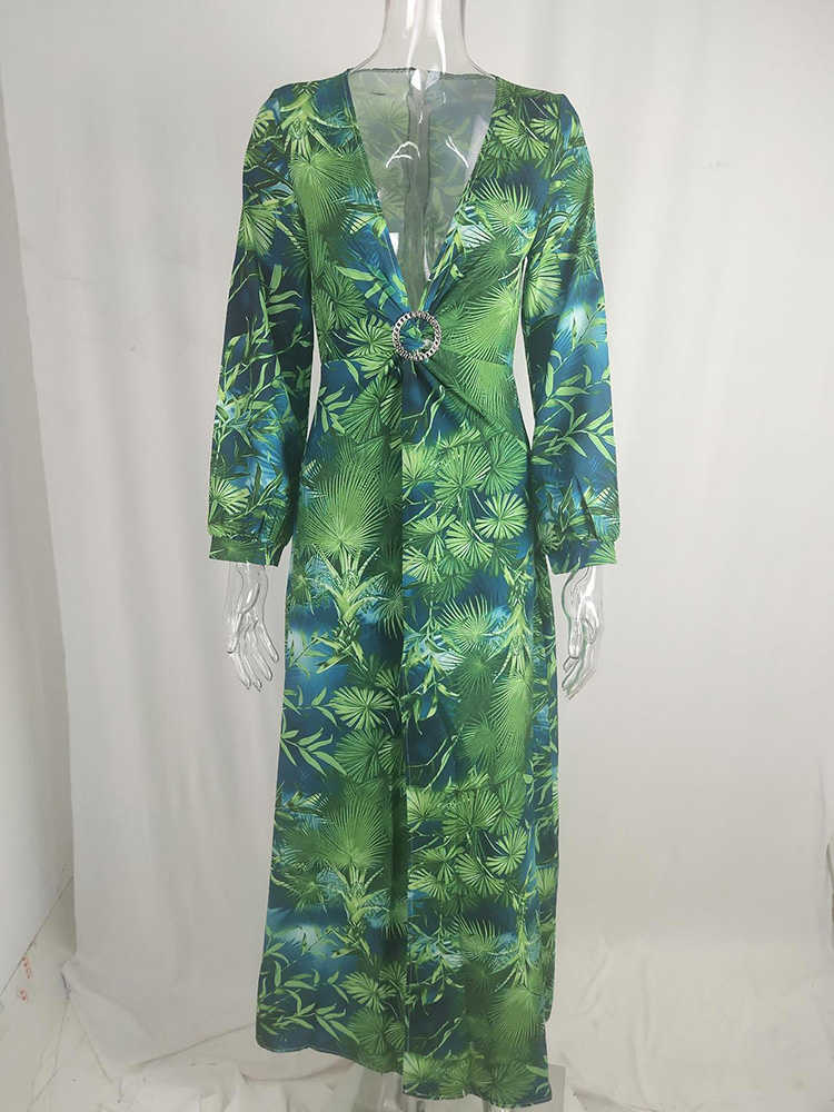 Платья для вечеринок Тропический принт с глубоким вырезом и разрезом на бедре Макси-платье Женские сексуальные длинные платья T230210