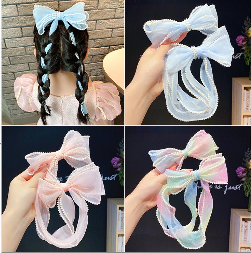 Hair Accessories Women Elegant Pearls Chiffon Ribbon Bow Scrunchie Tie Sweet Decorate Bands Headband Fashion Drop Delivery 2021 Ba1585275