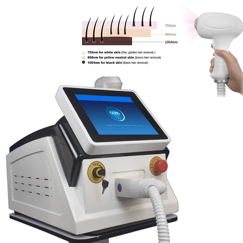 Depilação portátil da máquina da remoção do cabelo do laser do diodo 3 ondas 755 808 1064nm