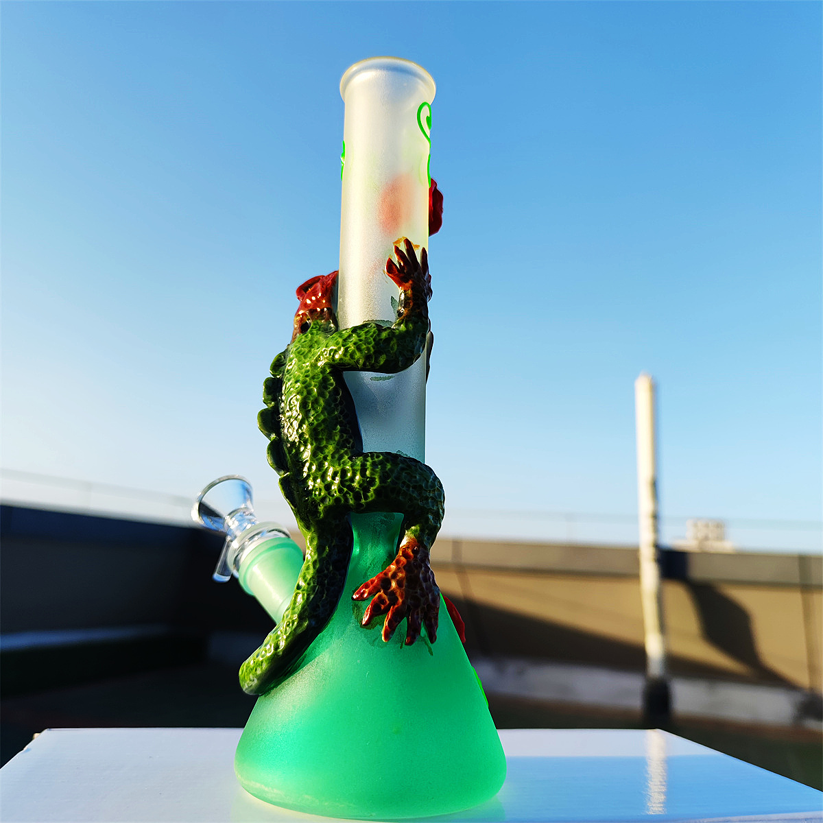 10 Inch Glass Bong Water Pipe 3D Animal Lizard Roses Blue&Purple&Green Dab Rig Hookah Smoking Bubbler 14mm Bowl&Stem