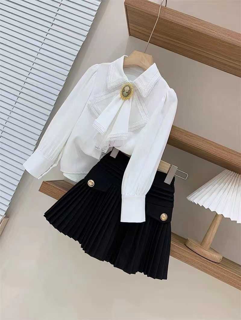 Abbigliamento coreano autunno nuovi bambini moda a maniche lunghe camicia bianca grandi vestiti ragazza set di gonne bambini