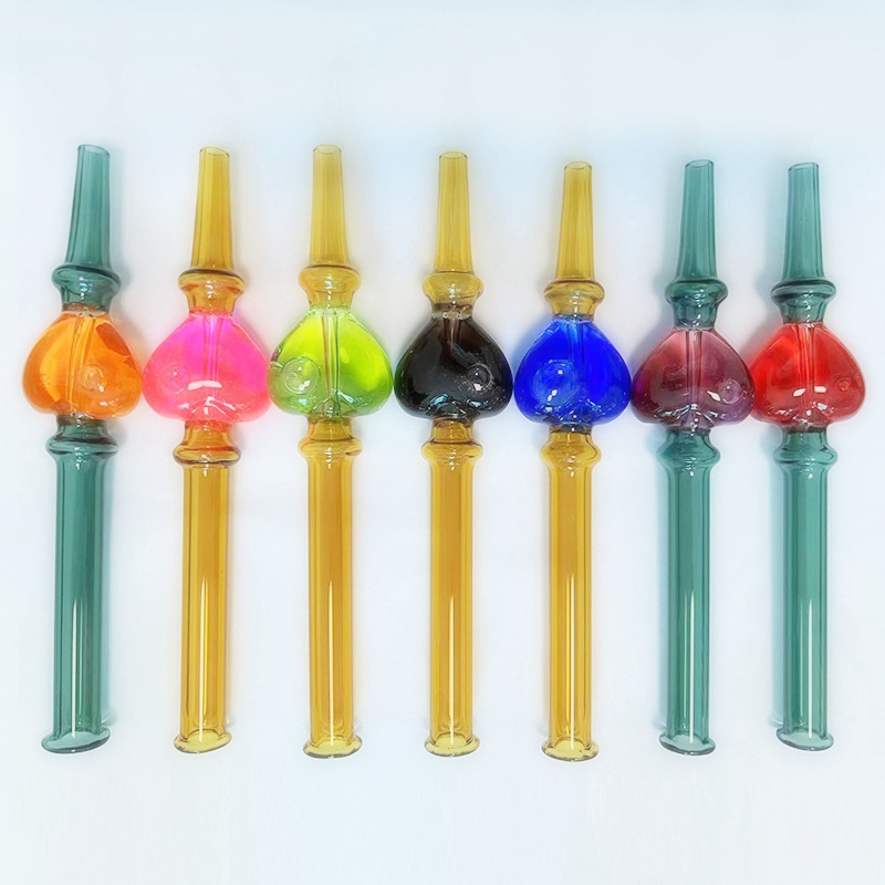 Colorful Smoking Glass Heart LOVE Diamonds Style Freezable Liquid Filling Filter Nails Tip Straw Waterpipe Hookah Oil Rigs Bong Cigarette Holder Pipes Tube